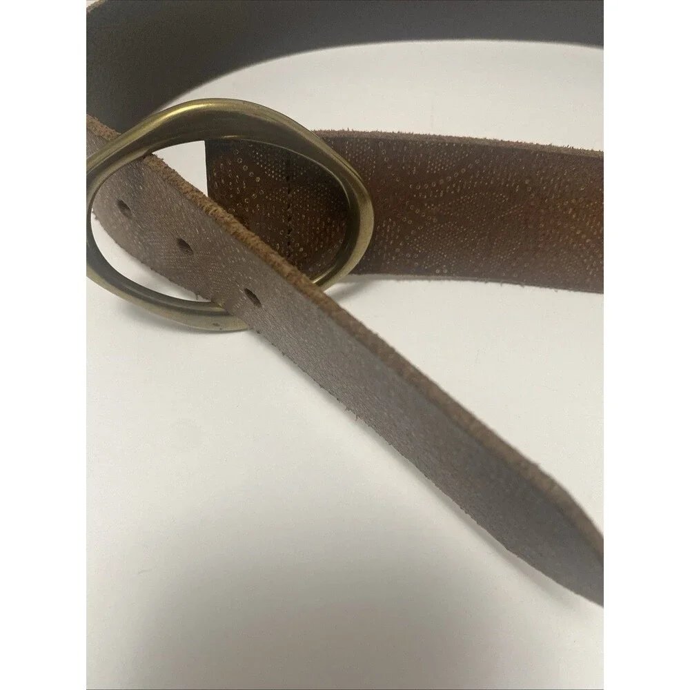 Vintage Women’s Gap Brown Textured Leather Belt Brass Oval Buckle Boho Western